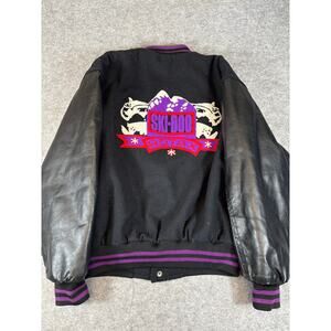 Vintage 90s Ski Doo Rotax Leather Bomber Jacket Mens XL Black Full Snap Grunge